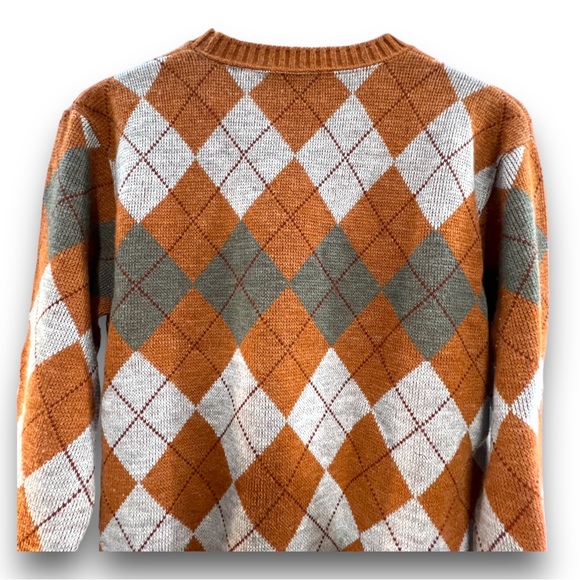 JANTZEN VINTAGE RUST ORANGE & GRAY CREWNECK GRANDPA SWEATER MEN MED - Picture 7 of 15